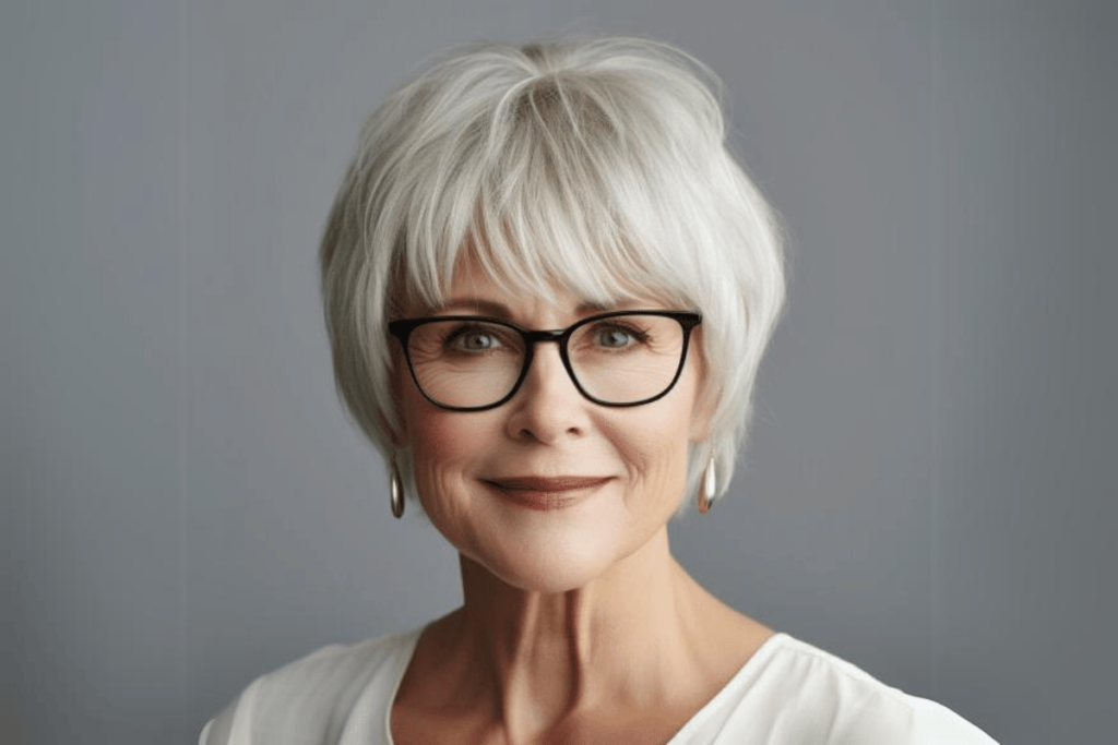 short hairstyles for women over 60 with glasses