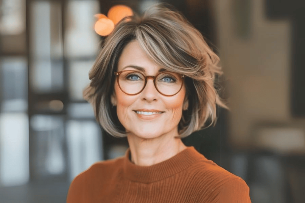 hairstyles for women over 50 with glasses