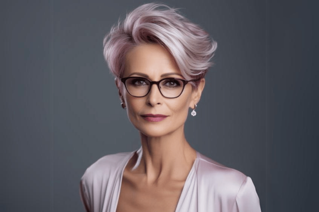 short hairstyles for women over 50 with glasses